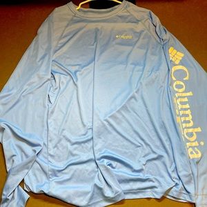 Men’s Large Columbia Light Blue PFG Water-Resistant Fishing Shirt - Long Sleeve